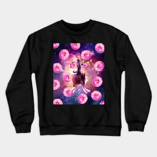 Warrior Space Cat On Wolf Unicorn - Donut Crewneck Sweatshirt